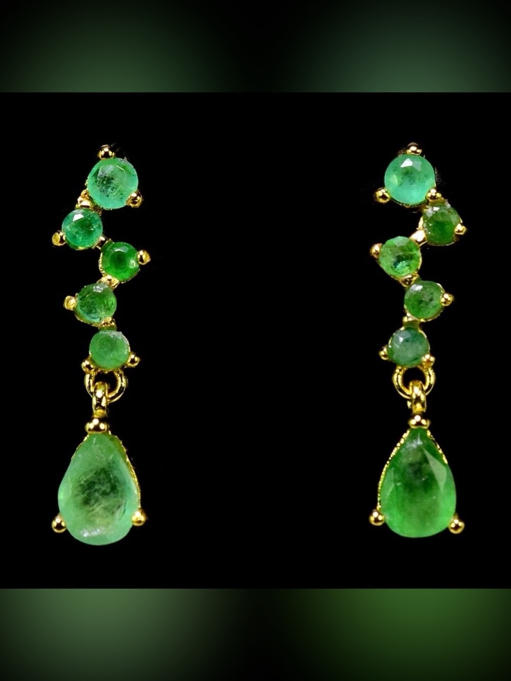 Stunning Natural Emerald Dangle Earrings 14K Yellow Gold over 925 Sterling